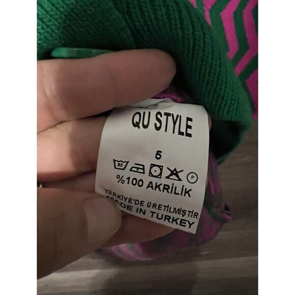 Qu Style Retro Funky Cardigan Sweater One Size Pink Green Contemporary Modern - Picture 3 of 7